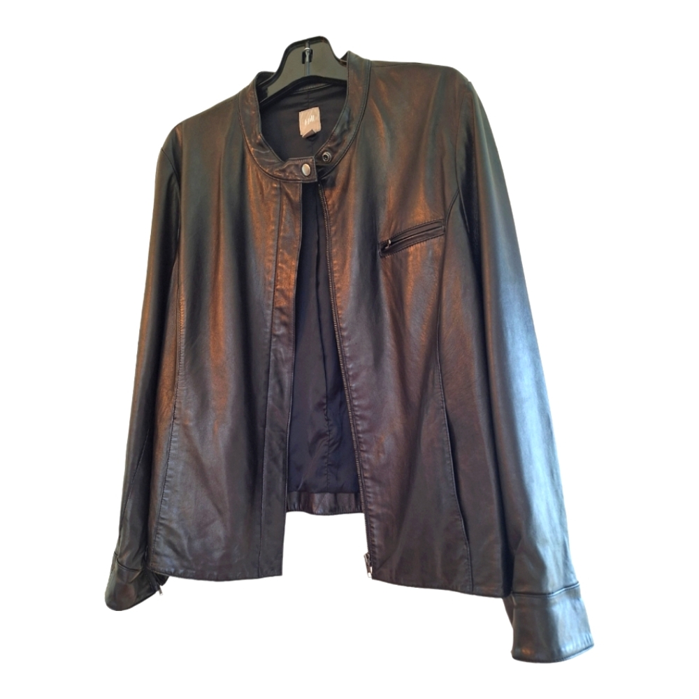 Ladies XL Buttery Leather Jacket J Jill Black Zip Front Zip Wrists Dressy NWOT